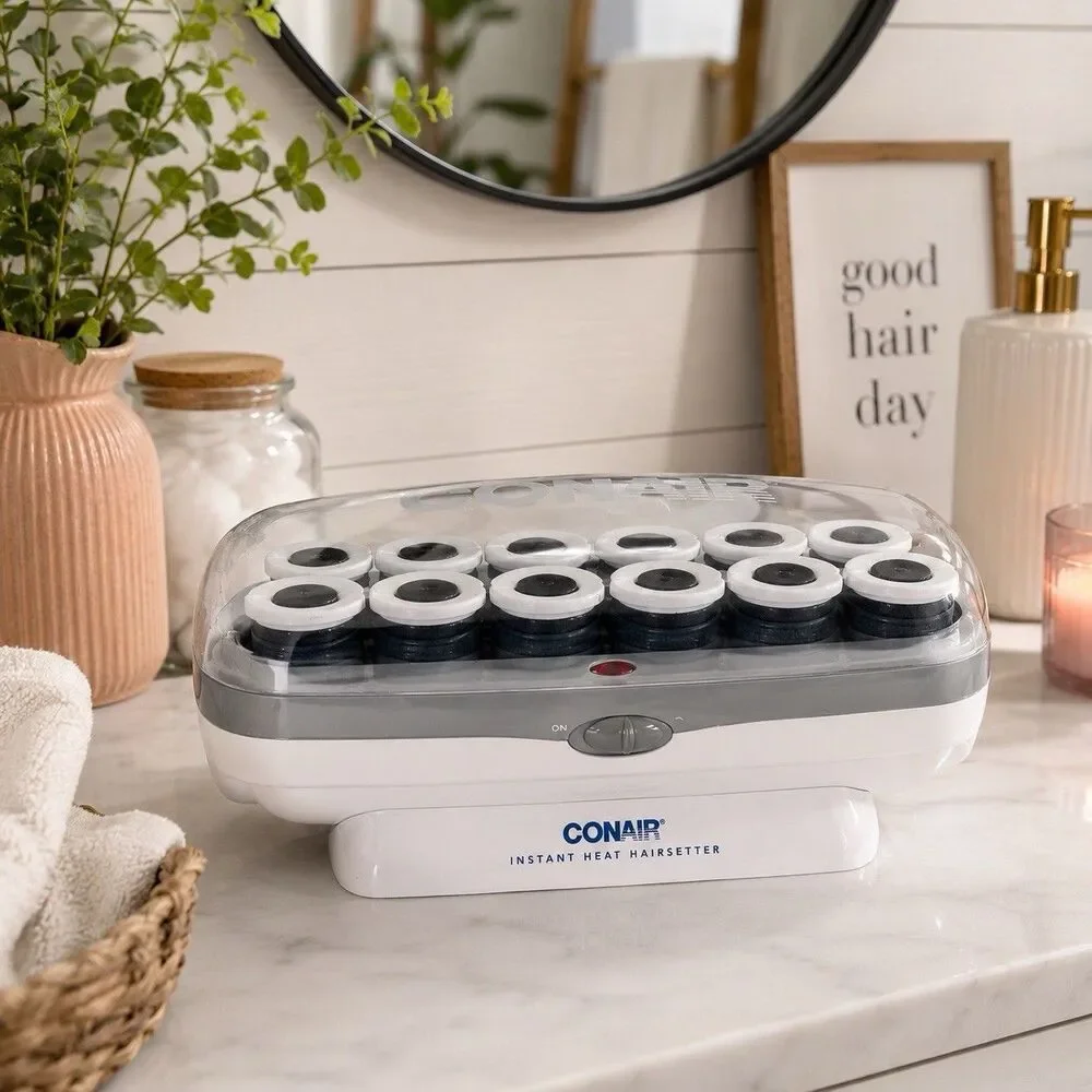 Vtg Conair Instant Heat HairSetter 12 Jumbo 2” Hot Rollers/Clips/ Tested Works